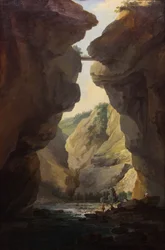 Bridge and gorges of Dala river in Leuekerbad, view towards the mountain